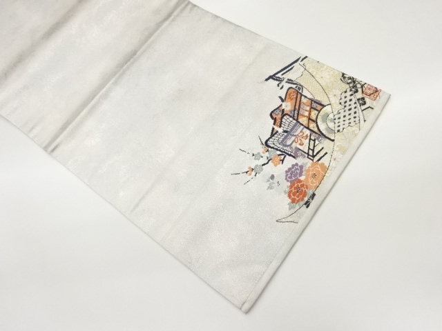 JAPANESE KIMONO / NAGOYA OBI / SILK / WOVEN CARRIAGE & KICHO & FLOWERS